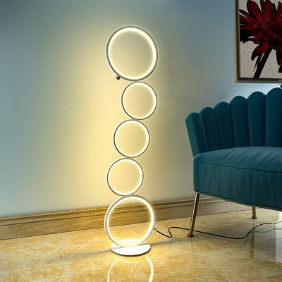 Lampa decorativa de podea cu 5 cercuri, LED, inaltime 114cm, lumina calda