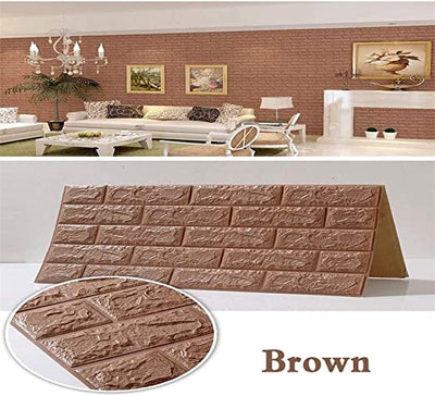 Tapet 3D caramizi maro, auto-adeziv pentru interior, 70 x 77 cm