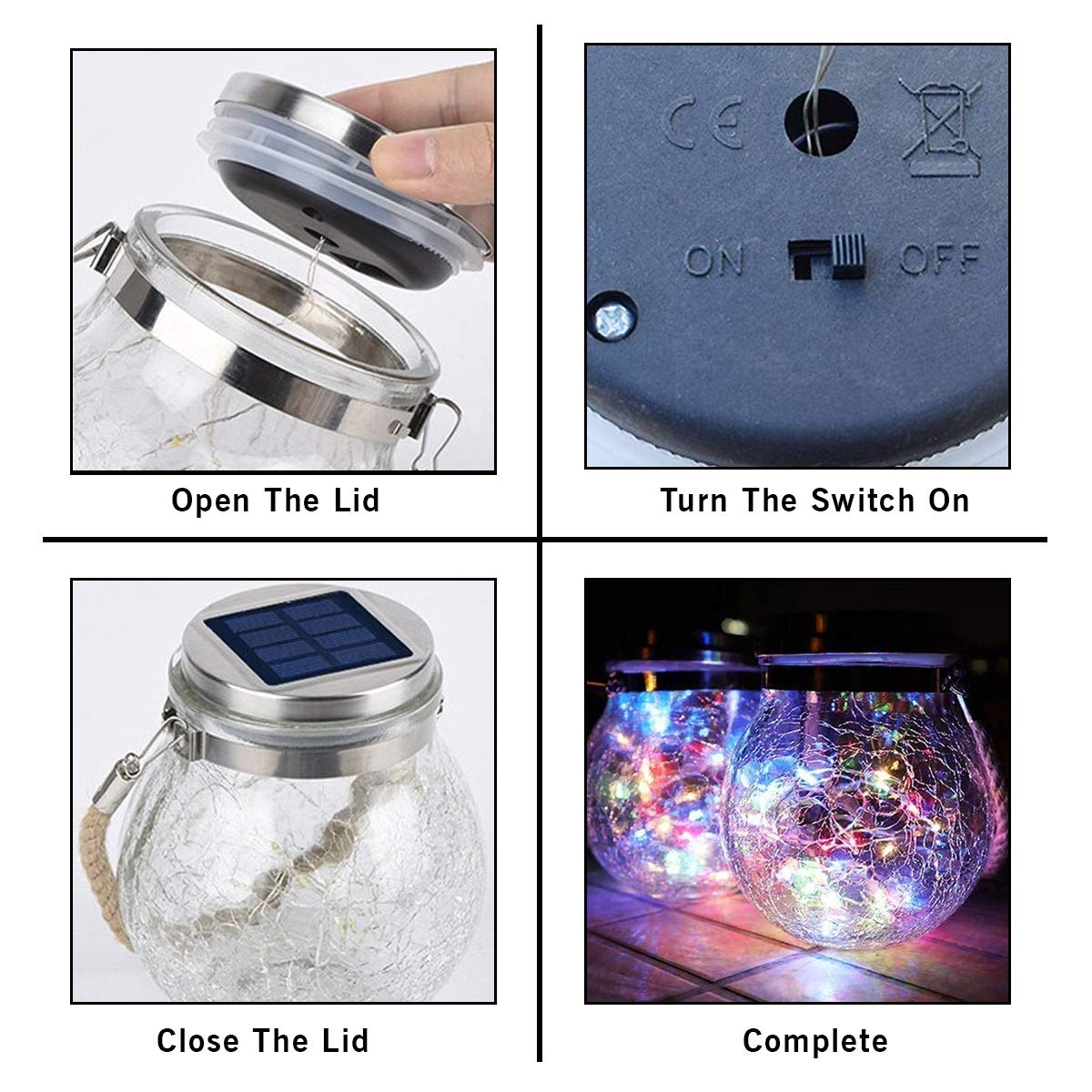 Lampa solara decorativa cu LED, model glob sticla sparta, 11.5 x 14 x 8 cm