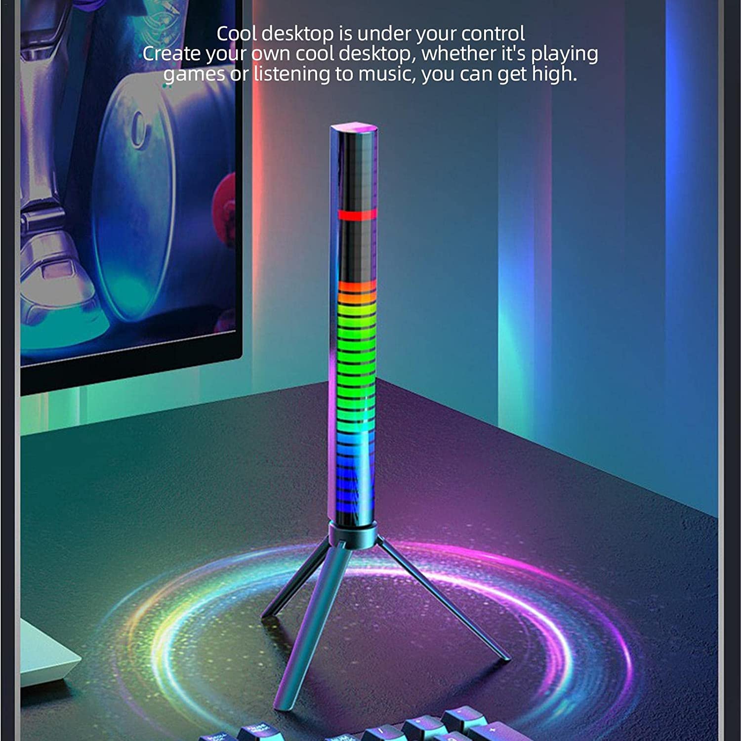 Bara cu leduri RGB 360°, control prin aplicatie, 32 leduri, multiple moduri, cu suport