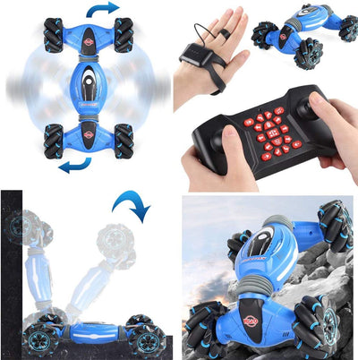 Masinuta de jucarie pentru copii controlabila prin gesturi si telecomanda, cu efecte de muzica si lumini, albastra