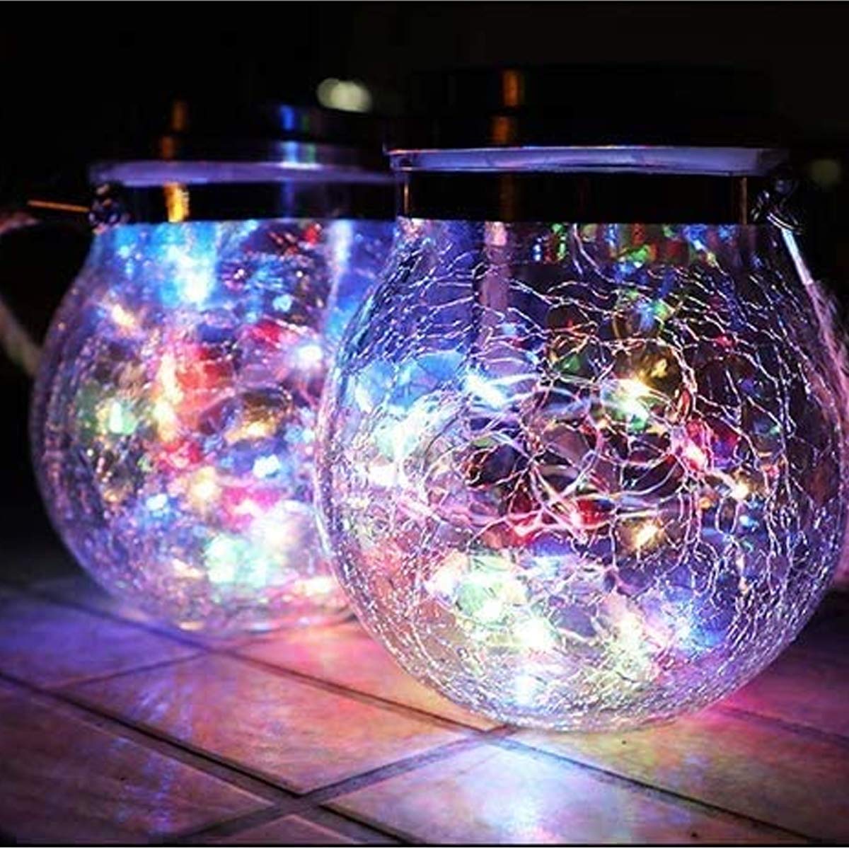 Lampa solara decorativa cu LED, model glob sticla sparta, 11.5 x 14 x 8 cm