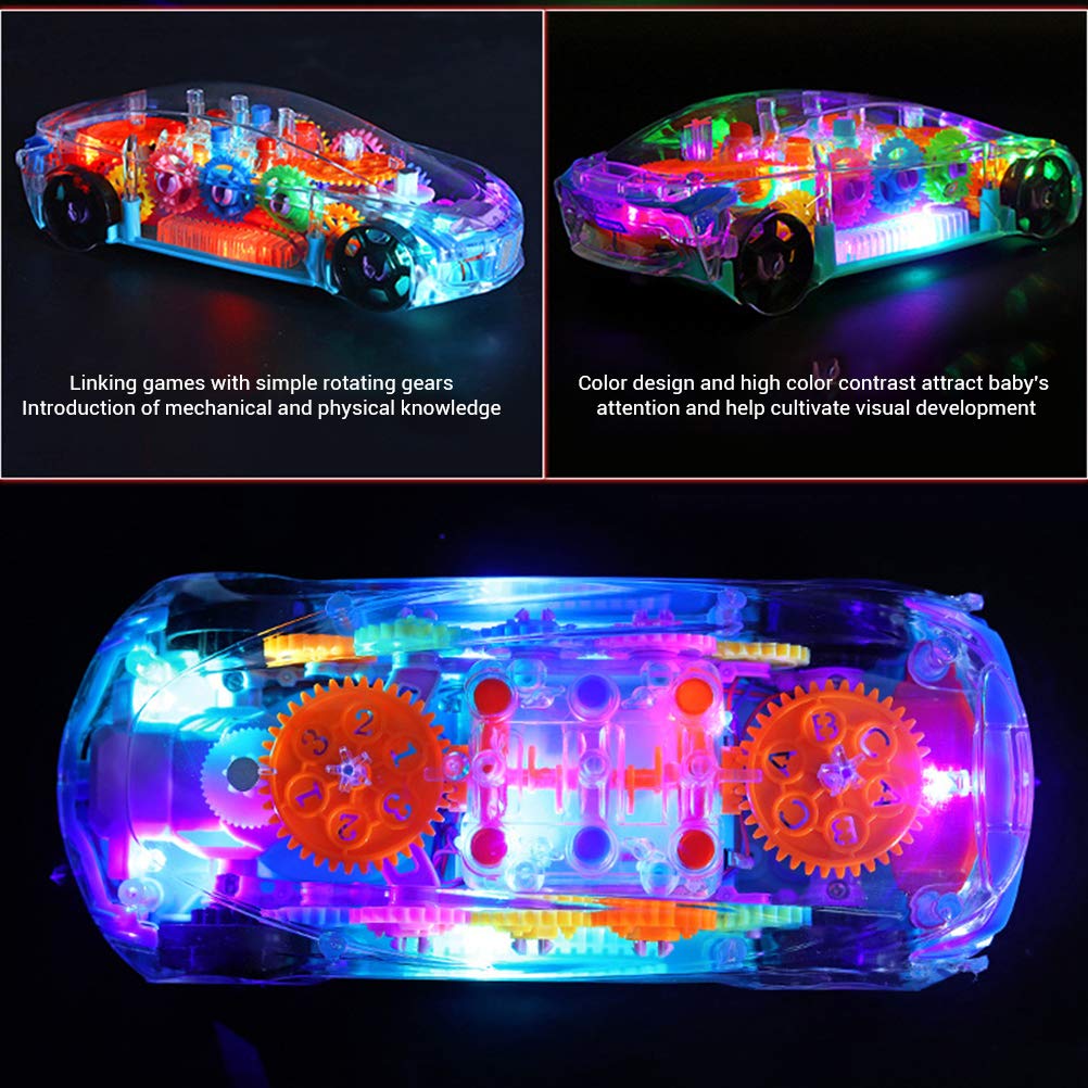 Masinuta transparenta pentru copii, iluminata LED, cu mecanismele la vedere