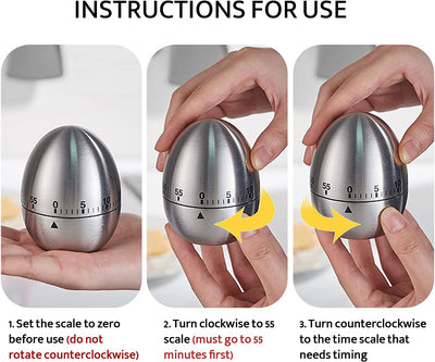Cronometru de bucatarie argintiu din inox Egg Timer