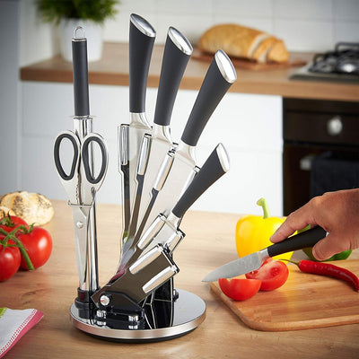 Set de bucatarie Priority Chef cu foarfeca, pila si suport, otel inoxidabil, 8 piese