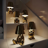 Veioza cu touch, Little Golden Man Thinker Lamp, incarcare USB, aurie, 3W - imagine 4