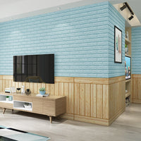 Tapet 3D caramizi bleu, auto-adeziv pentru interior, 70 x 77 cm - imagine 2