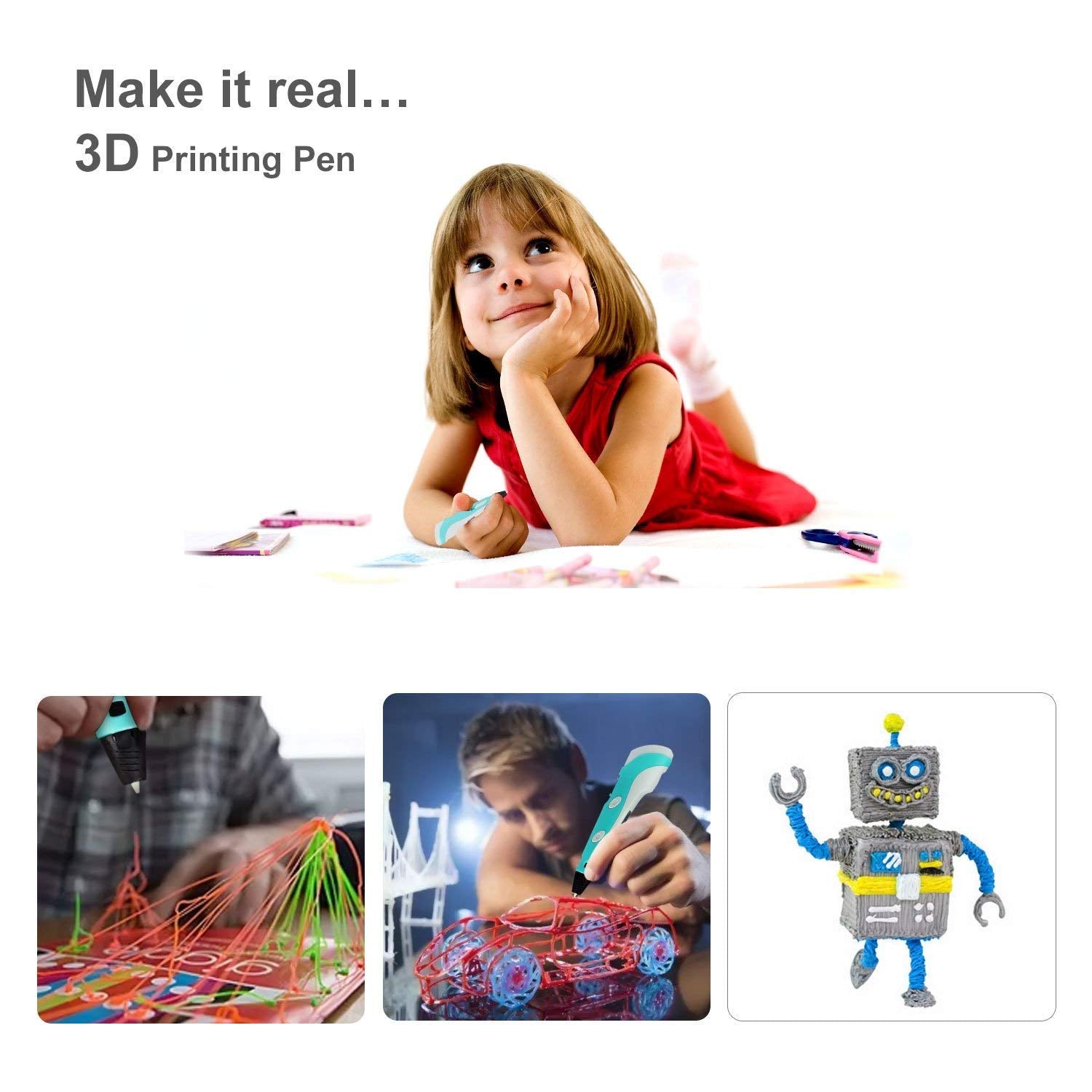 Creion pentru Desenat In Spatiu 3D, Pentru Incepatori, Cu Afisaj Si Filamente Multicolore