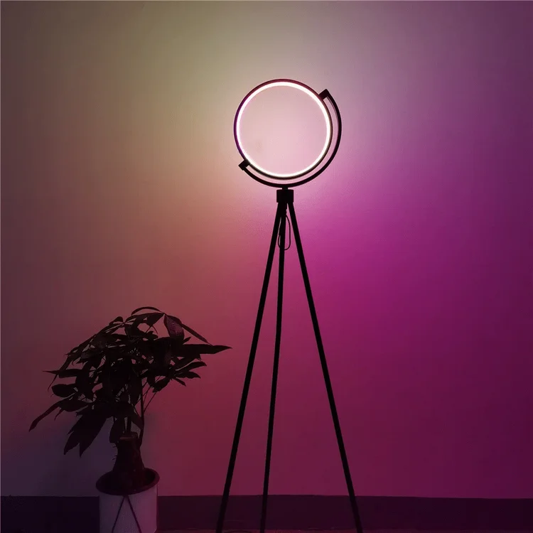 Lampa decorativa de podea Halo, cu trepied, LED RGB, cu telecomanda, 13W