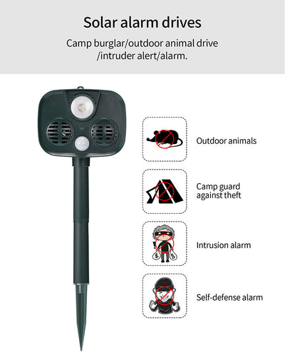 Aparat ultrasonic anti animale cu blitz, ultrasunete, alarma sonora, animale salbatice, caini jderi, vulpi, rozatoare, senzor de miscare