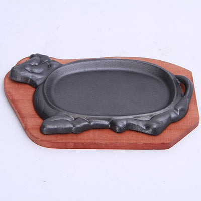Platou servire COW 28x16cm, fonta pura cu baza din lemn pentru plita incinsa