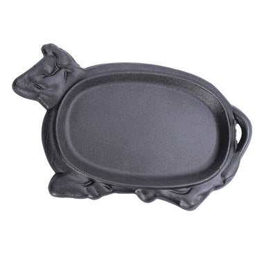 Platou servire COW 28x16cm, fonta pura cu baza din lemn pentru plita incinsa