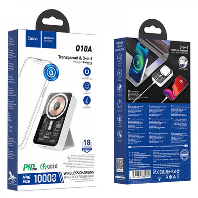 Baterie externa, compatibila MagSafe, Magnetica, Wireless, 10000mAh, suport pliabil, transparenta, HOCO Q10A