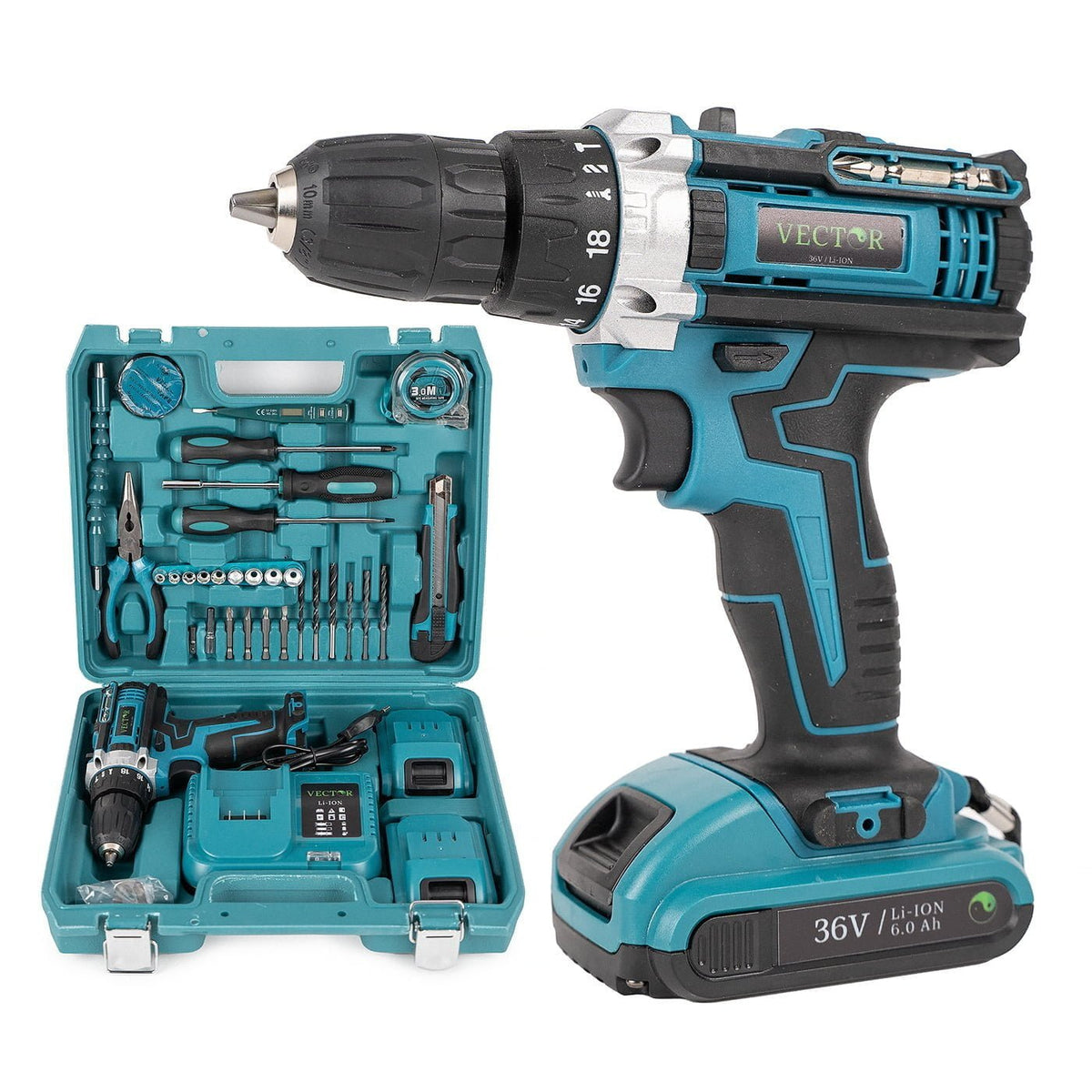 Trusa Bormasina 36V, cu 2 acumulatori si incarcator, mandrina metalica + Accesorii