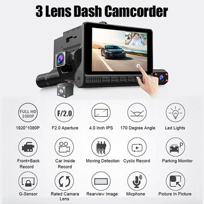 Camera auto DVR, 3 camere, video Full HD 1080 x 1920, Ecran tactil