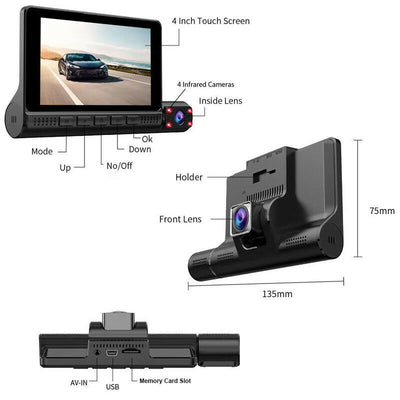 Camera auto DVR, 3 camere, video Full HD 1080 x 1920, Ecran tactil