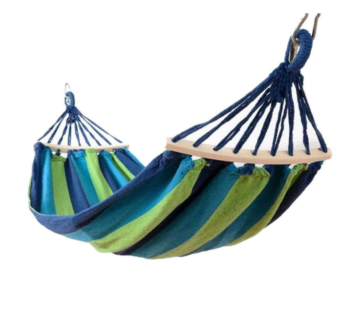Hamac XL din bumbac cu bara de lemn, prindere metalica