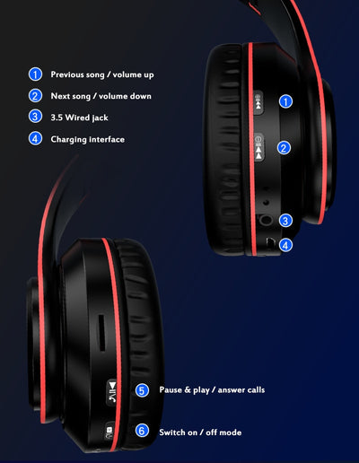 Casti Wireless pliabile B39, Bluetooth, Over-Ear, cu Microfon, Suport Card, lumini RGB