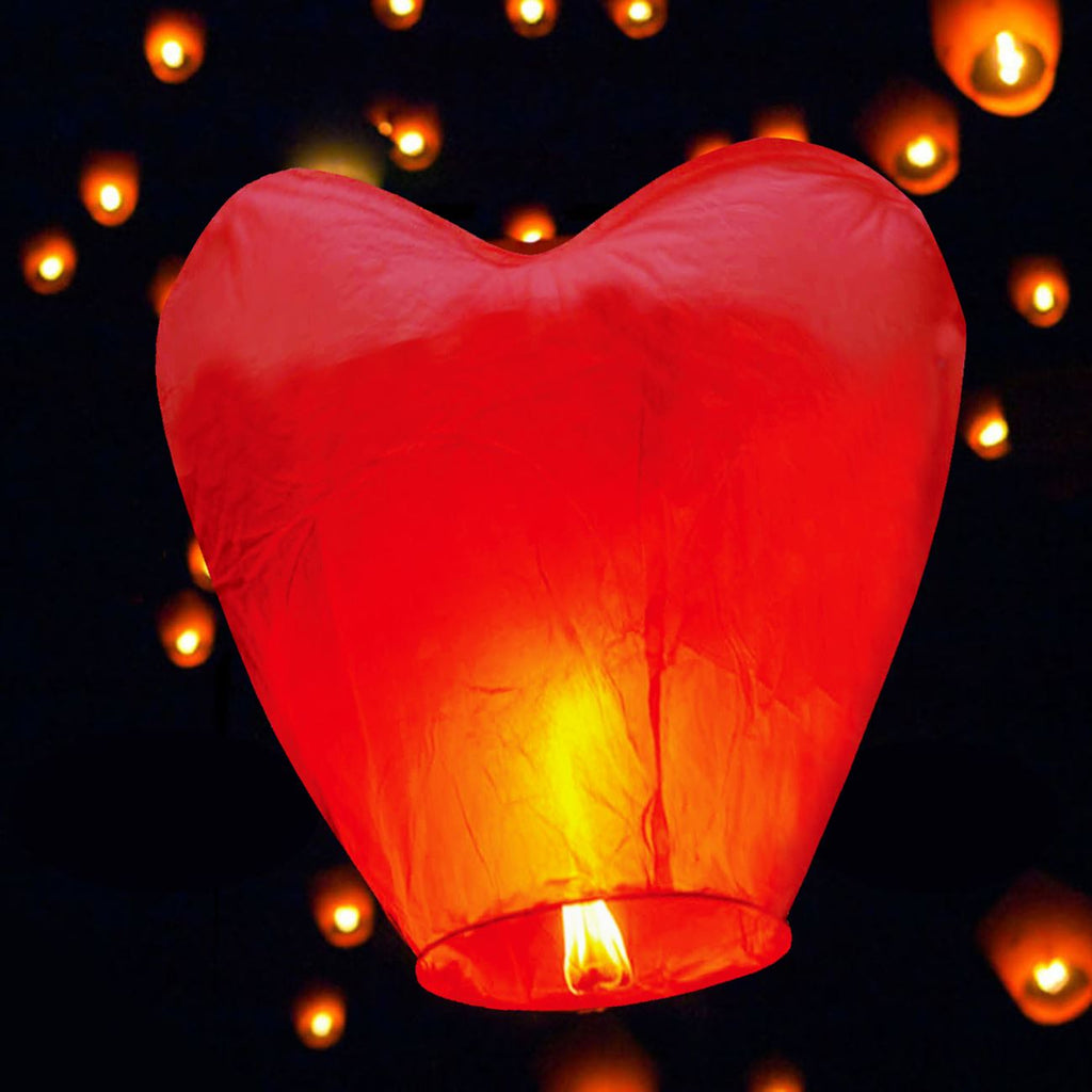 Set 10 lampioane zburatoare in forma de inima rosie