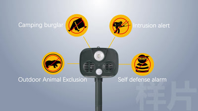 Aparat ultrasonic anti animale cu blitz, ultrasunete, alarma sonora, animale salbatice, caini jderi, vulpi, rozatoare, senzor de miscare