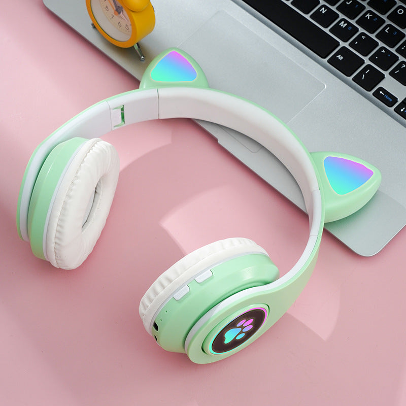 Casti wireless pliabile cu urechi de pisica iluminate LED, Bluetooth 5.0, Bass Stereo