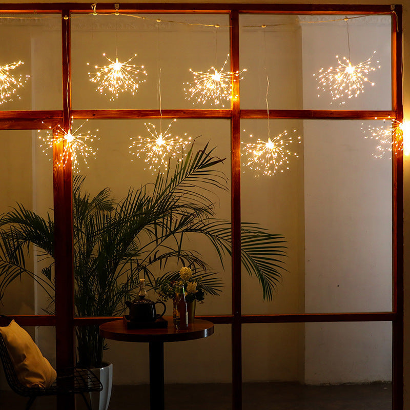 Instalatie Craciun 5 artificii decorative, diametru 34 cm, lungime 3.5M, 600 LED