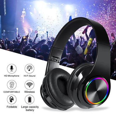 Casti Wireless pliabile B39, Bluetooth, Over-Ear, cu Microfon, Suport Card, lumini RGB