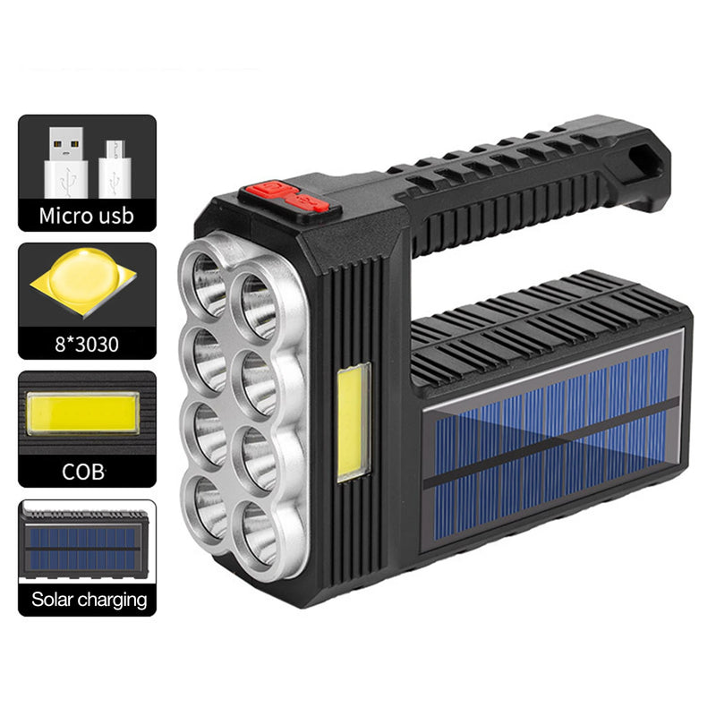 Lanterna cu 8 LED-uri si LED COB incarcare solara si USB