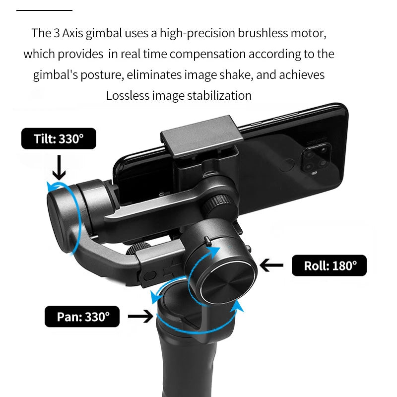 Sistem de stabilizare GIMBAL S5B cu face tracking, rotativ, 3 axe, Bluetooth, 4000 mAh, Negru
