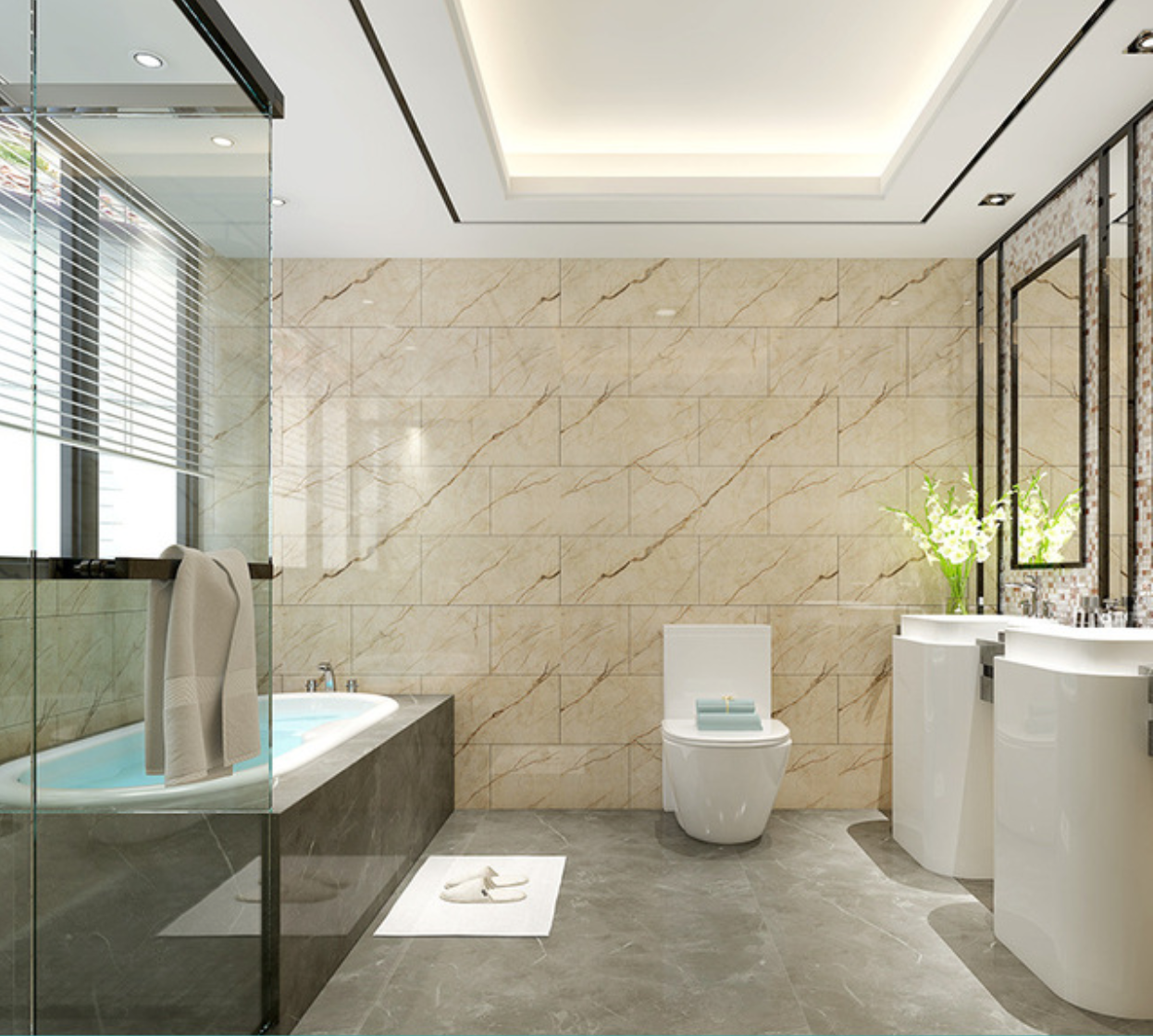 Placa autoadeziva pentru pardoseala sau perete tip marmura, impermeabila, 60x30cm