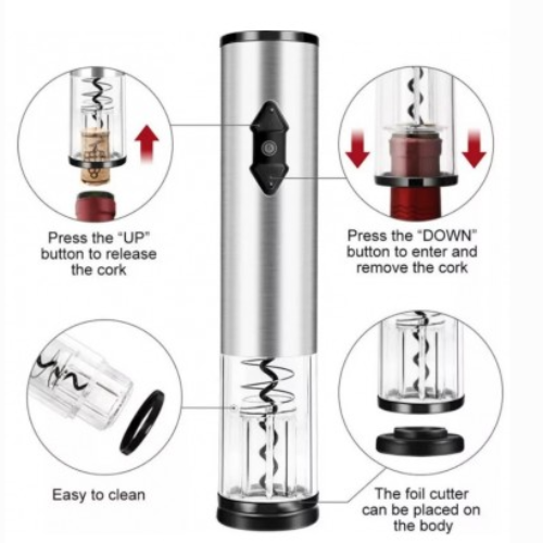 Set accesorii pentru vin cu tirbuson electric, 4 piese, baterii