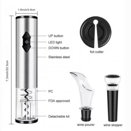 Set accesorii pentru vin cu tirbuson electric, 4 piese, baterii