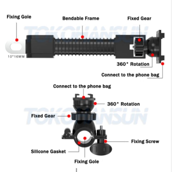Suport telefon pentru bicicleta si motocicleta, impermeabil, rotatie 360° rezistent la ploaie