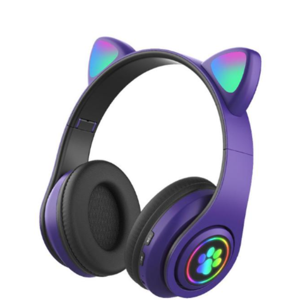 Casti wireless pliabile cu urechi de pisica iluminate LED, Bluetooth 5.0, Bass Stereo