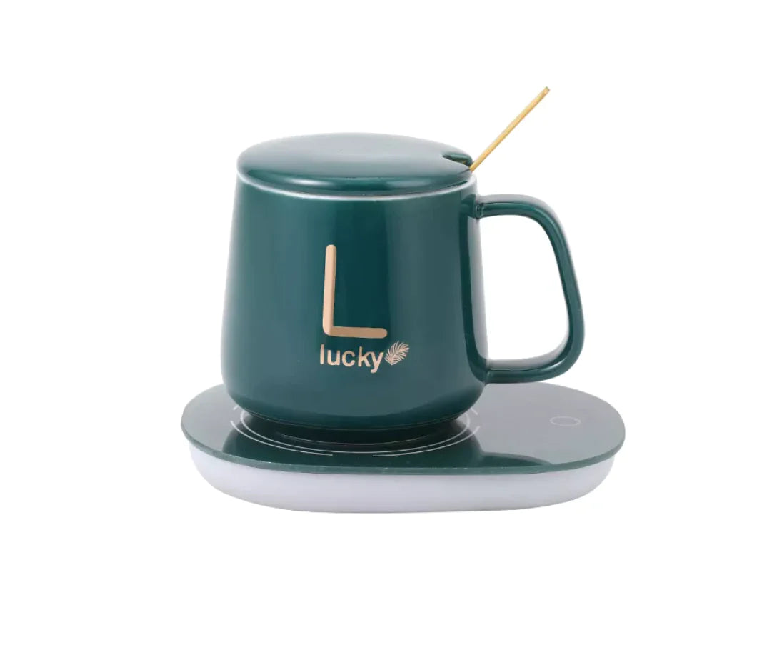 Set cadou Cana ceramica cu incalzitor, lingurita, temperatura constanta 55 grade, 220V, 400 ml