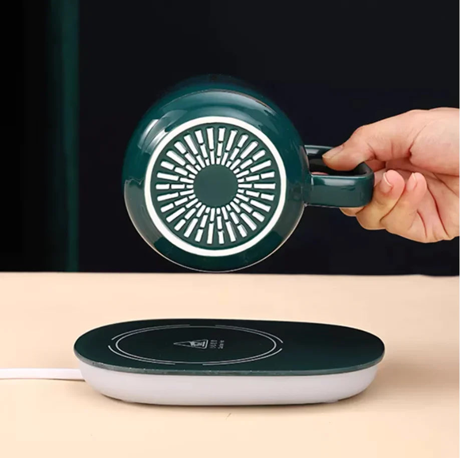 Set cadou Cana ceramica cu incalzitor, lingurita, temperatura constanta 55 grade, 220V, 400 ml