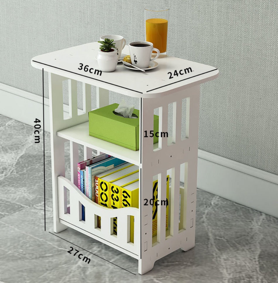 Noptiera alba decorativa, din PVC, 2 polite, 45cm