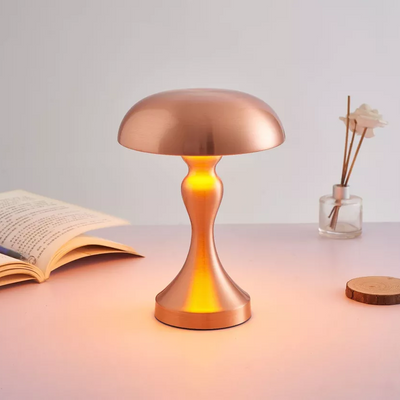Lampa de birou din aluminiu, tip ciuperca, LED, potentiometru cu touch, incarcare USB
