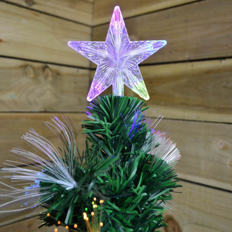 Brad artificial cu fibra optica multicolora si LED-uri, suport metalic, 120cm pana la 240cm