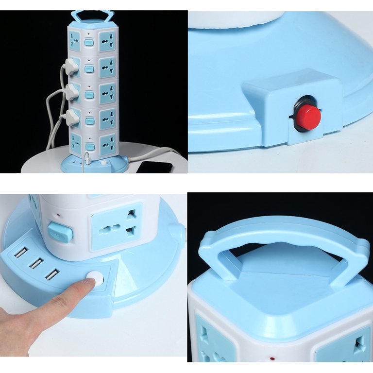 Prelungitor turn / vertical cu 12 Prize 3 porturi USB, 3 Intrerupatoare, alb/albastru