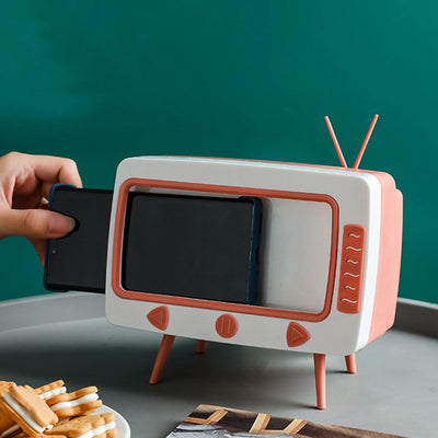 Cutie pentru servetele cu suport telefon sub forma de TV retro