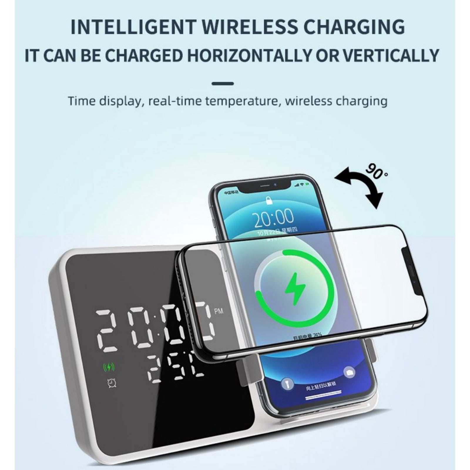 Ceas desteptator cu incarcare wireless 5W si afisaj temperatura in timp real