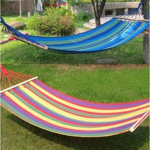 Hamac XL din bumbac cu bara de lemn, prindere metalica