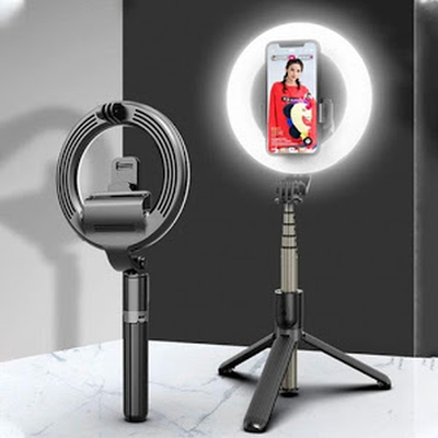 Inel trepied Selfie Stick Bluetooth L07, portabil, LED 5 inch, 90 cm - Tenq.ro