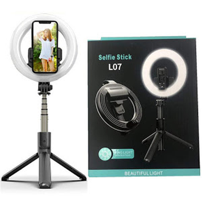 Inel trepied Selfie Stick Bluetooth L07, portabil, LED 5 inch, 90 cm - Tenq.ro