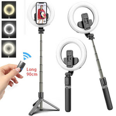 Inel trepied Selfie Stick Bluetooth L07, portabil, LED 5 inch, 90 cm - Tenq.ro