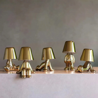 Veioza cu touch, Little Golden Man Thinker Lamp, incarcare USB, aurie, 3W - imagine 5