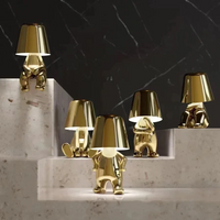 Veioza cu touch, Little Golden Man Thinker Lamp, incarcare USB, aurie, 3W - imagine 6