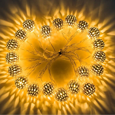 Instalatie globuri aurii Craciun, 20 LED-uri cu lumina alb cald, 3 m, interconectabil