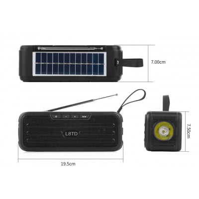 Boxa Portabila L8TD Neagra Bluetooth, USB, Radio, Lanterna cu incarcare solara